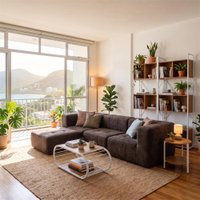 Sofá Modular 3 Lugares com Puff para Pés Kappesberg Boucle Marrom