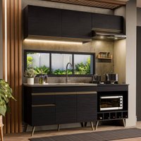 Armário Cozinha Modulada Compacta com Balcão para Forno/Cooktop 190cm Florença Multimóveis MP2450 Preto