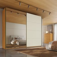 Guarda-Roupa Casal Hanover 2 Portas 6 Gavetas 100% Mdf com Espelho Flex Peroba/Off White - Mademarques