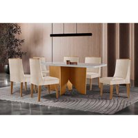 Mesa Cozinha Nevada 180 + 6 Cad Dakota Naturale/Creme Rufato