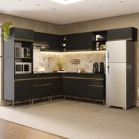 Armário Cozinha Modulada Completa de Canto 8 Peças Florença Multimóveis MP2446 Preto