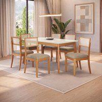 Conjunto Sala de Jantar Nara Kappesberg em Madeira Maciça com 6 Cadeiras Linho Fendi