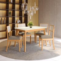 Conjunto Sala de Jantar Nara Kappesberg em Madeira Maciça com 4 Cadeiras Linho Fendi
