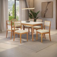Conjunto Sala de Jantar Nara Kappesberg em Madeira Maciça com 6 Cadeiras Linho Areia