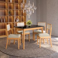 Conjunto Sala de Jantar Nara Kappesberg em Madeira Maciça com 4 Cadeiras Linho Areia