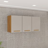 Armário Aéreo Cozinha 120 Cm Rubi 3 Portas Cinamomo/Off White - Pnr Móveis