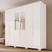 Guarda-Roupa Casal Malta 6 Portas 2 Gavetas com Espelho e Pés Branco - Pnr Móveis