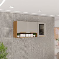 Armário Aéreo Cozinha 120 Cm Rubi 3 Portas com Vidro Fumê Cinamomo/Off White - Pnr Móveis