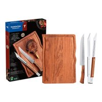 Kit para Churrasco Tramontina em Aço Inox e Madeira com Tábua 3 Peças