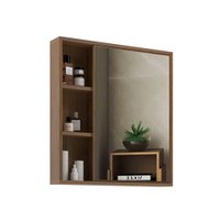 Armário de Banheiro Maré 1 Porta 3 Nichos com Espelho 100% Mdf Noce - Belizze Móveis