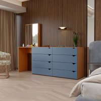 Cômoda Veneza 8 Gavetas com Espelho Azul/Freijó - Panorama Móveis