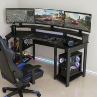 Mesa Gamer para 2 Monitores 3 Prateleiras Preto Me4167 - Tecno Mobili