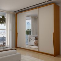 Guarda-Roupa Casal Mônaco 3 Portas 4 Gavetas com Espelho Freijó/Creme - Panorama Móveis