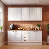 Cozinha Compacta Aspen 9 Portas 4 Gavetas Branco/Cinamomo - Fellicci