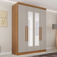 Guarda Roupa Max Plus 4 Portas 2 Gavetas com Espelho Cinamomo/Off - Pnr Móveis