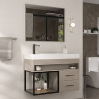 Armário de Banheiro New 80 Cm 2 Gavetas 100% Mdf com Espelho Nude - Belizze Móveis