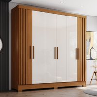 Guarda-Roupa Casal Francês 6 Portas 3 Gavetas Ripado Flex Cinamomo/Off White - Henn
