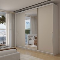 Guarda-Roupa Casal Mônaco 3 Portas 4 Gavetas com Espelho Branco/Creme - Panorama Móveis