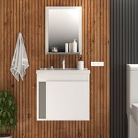 Armário de Banheiro Smart 1 Porta com Cuba e Espelho 100% Mdf Cimento - Belizze Móveis