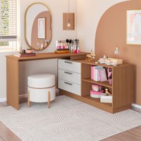 Cômoda com Penteadeira Rocher 3 Gavetas 2 Nichos Freijó/Branco - Pnr Móveis