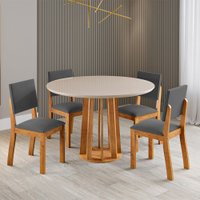 Mesa de Jantar 4 Lugares Alpes com Vidro Mel/Off White/Cinza - Viero Móveis