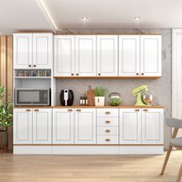 Cozinha Completa Aspen 13 Portas 4 Gavetas com Vidro Branco/Cinamomo - Fellicci
