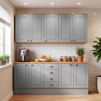 Cozinha Compacta Aspen 9 Portas 4 Gavetas Cinza/Cinamomo - Fellicci