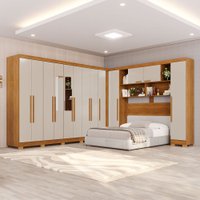 Guarda-Roupa Casal Modulado Portofino 13 Portas 4 Gavetas com Pés e Espelho Cinamomo/Off White - Pnr Móveis