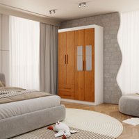 Guarda-Roupa Infantil Lisboa 4 Portas 2 Gavetas com Espelho Branco/Cinamomo - Panorama Móveis