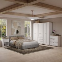 Quarto Completo Casal Americano 6 Portas 8 Gavetas Branco/Ipê - Panorama Móveis