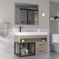 Armário de Banheiro New 80 Cm 2 Gavetas 100% Mdf com Espelho Marmo Crema - Belizze Móveis