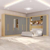 Guarda-Roupa Casal Modulado Portofino 13 Portas 4 Gavetas com Espelho Jequitibá/Granizo - Pnr Móveis