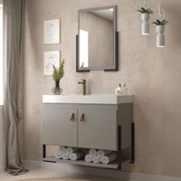 Armário de Banheiro Opera 60 Cm 2 Portas 100% Mdf com Espelho Cimento - Belizze Móveis