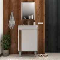 Armário de Banheiro Smart 1 Porta com Cuba Espelho e Pés 100% Mdf Noce - Belizze Móveis