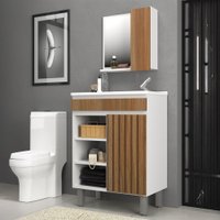 Armário de Banheiro Bello 1 Porta com Cuba e Espelho 100% Mdf Noce - Belizze Móveis