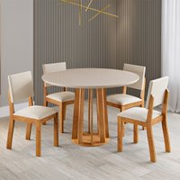Mesa de Jantar 4 Lugares Alpes com Vidro Mel/Off White/Marfim - Viero Móveis