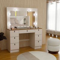 Penteadeira Camarim Taylor 7 Gavetas com Vidro Off White/Freijó - Panorama Móveis