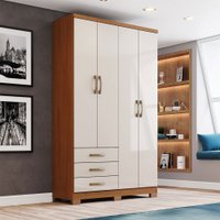 Guarda-Roupa Solteiro Caju 4 Portas 3 Gavetas Cinamomo/Off White - Henn