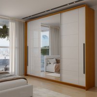 Guarda-Roupa Casal Genebra  3 Portas 4 Gavetas com Espelho Freijó/Branco - Panorama Móveis