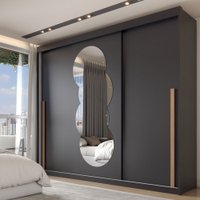 Guarda-Roupa Casal Circle 3 Portas 6 Gavetas com Espelho Preto - Panorama Móveis