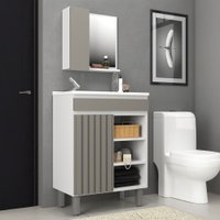 Armário de Banheiro Bello 1 Porta com Cuba e Espelho 100% Mdf Cimento - Belizze Móveis