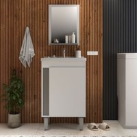Armário de Banheiro Smart 1 Porta com Cuba Espelho e Pés 100% Mdf Cimento - Belizze Móveis