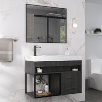Armário de Banheiro New 80 Cm 2 Gavetas 100% Mdf com Espelho Carbono - Belizze Móveis