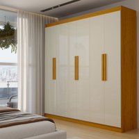 Guarda-Roupa Solteiro Sevilha 6 Portas 2 Gavetas 100% Mdf Naturale/Off White - Panorama Móveis
