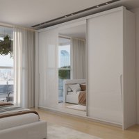Guarda-Roupa Casal Mônaco 3 Portas 4 Gavetas com Espelho Branco - Panorama Móveis
