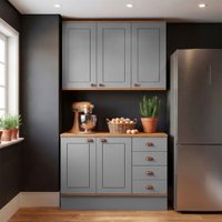 Cozinha Compacta Aspen 5 Portas 4 Gavetas com Tampo  Cinza/Cinamomo - Fellicci