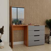 Cômoda Milão 4 Gavetas com Espelho Cinza/Freijó - Panorama Móveis