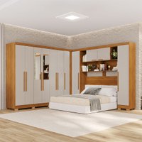 Guarda-Roupa Casal Modulado Pandora 11 Portas 2 Gavetas com Espelho e Pés Cinamomo/Off White - Pnr Móveis