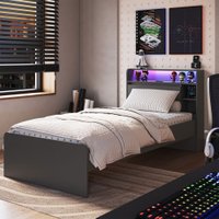 Cama Infantil Power 1 Portas 3 Nichos com Led Grafite - Art In Móveis