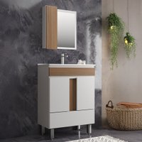 Armário de Banheiro Pontal 3 Portas 1 Gaveta com Cuba Espelho e Pés 100% Mdf Noce - Belizze Móveis